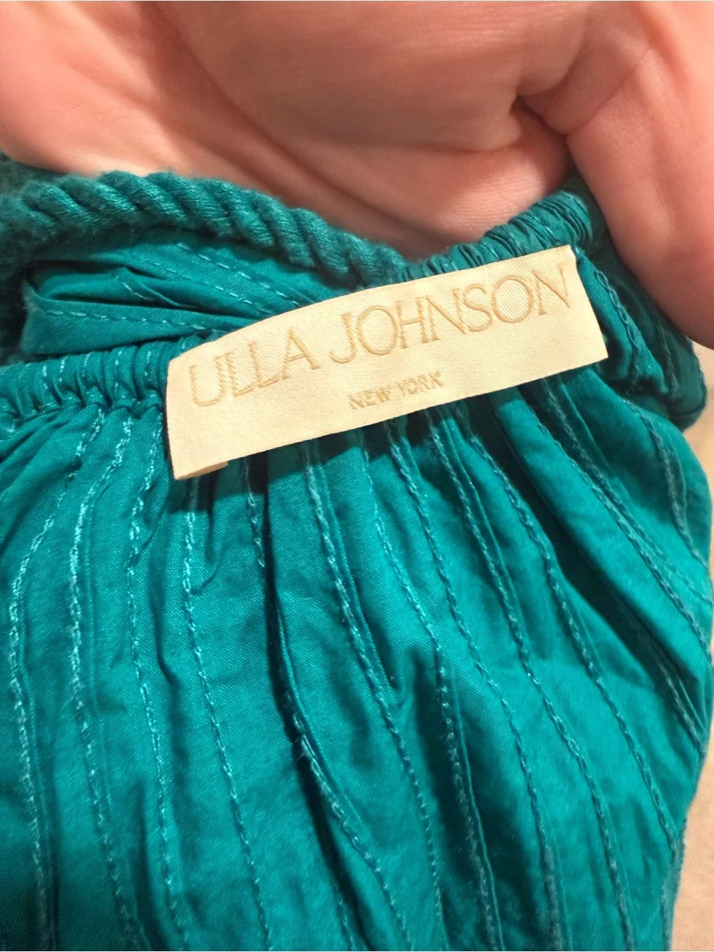 Ulla Johnson Teal V-Neck Tie-Front Peasant Blouse